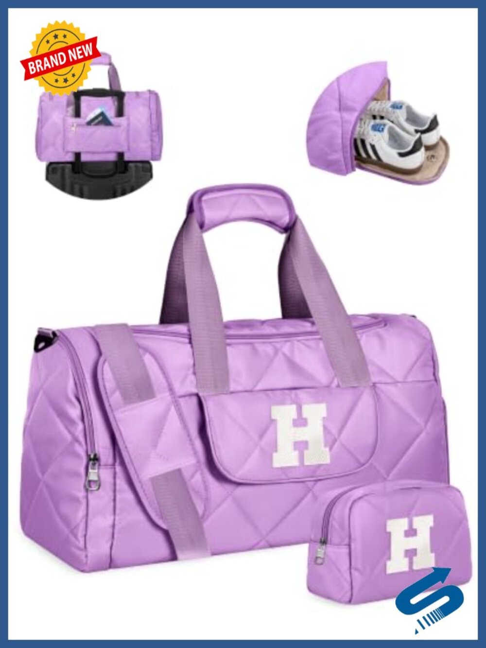 Initial Duffel Bag Travel Gym Weekender Nylon Carry On Shoe Compartment